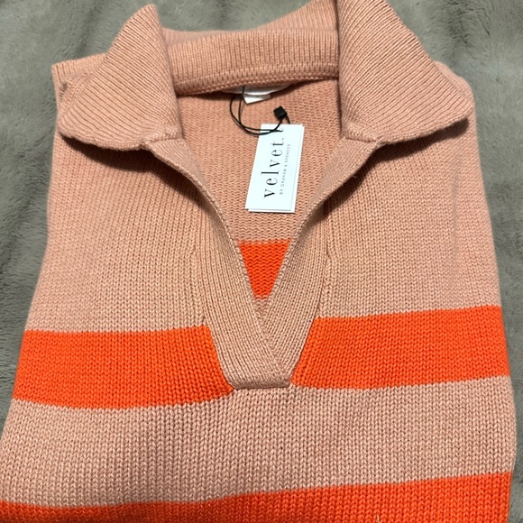LUCIE STRIPED POLO SWEATER - Velvet by Graham & Spencer Size Large - Picture 5 of 8